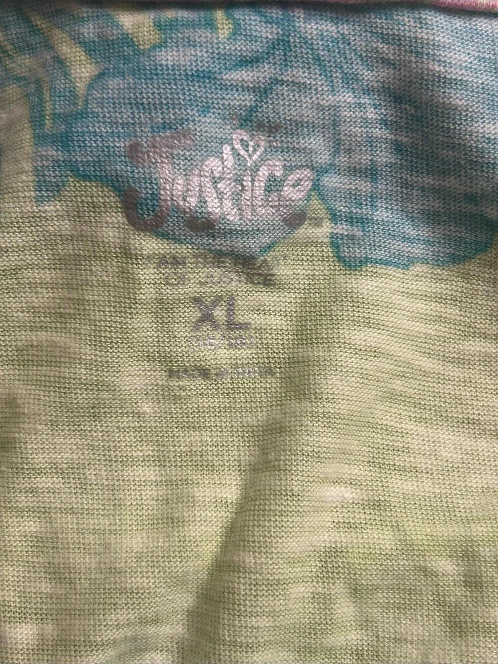 Justice Lime Green Tropical Ruffle At Neckline Top